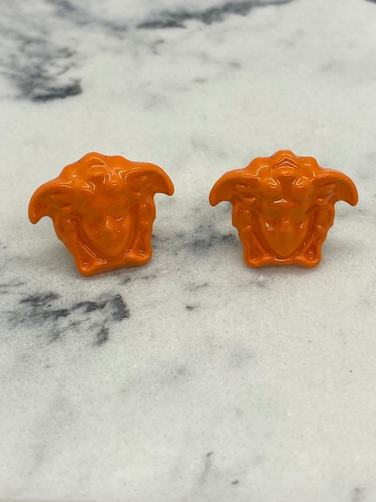 VERSACE Orange Enamel Medusa Earrings - Pre owned