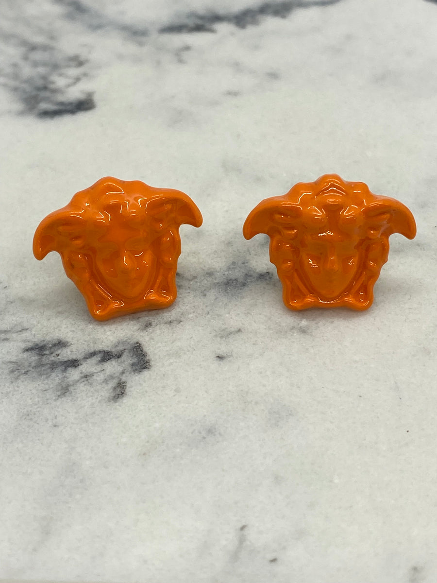 VERSACE Orange Enamel Medusa Earrings - Pre owned