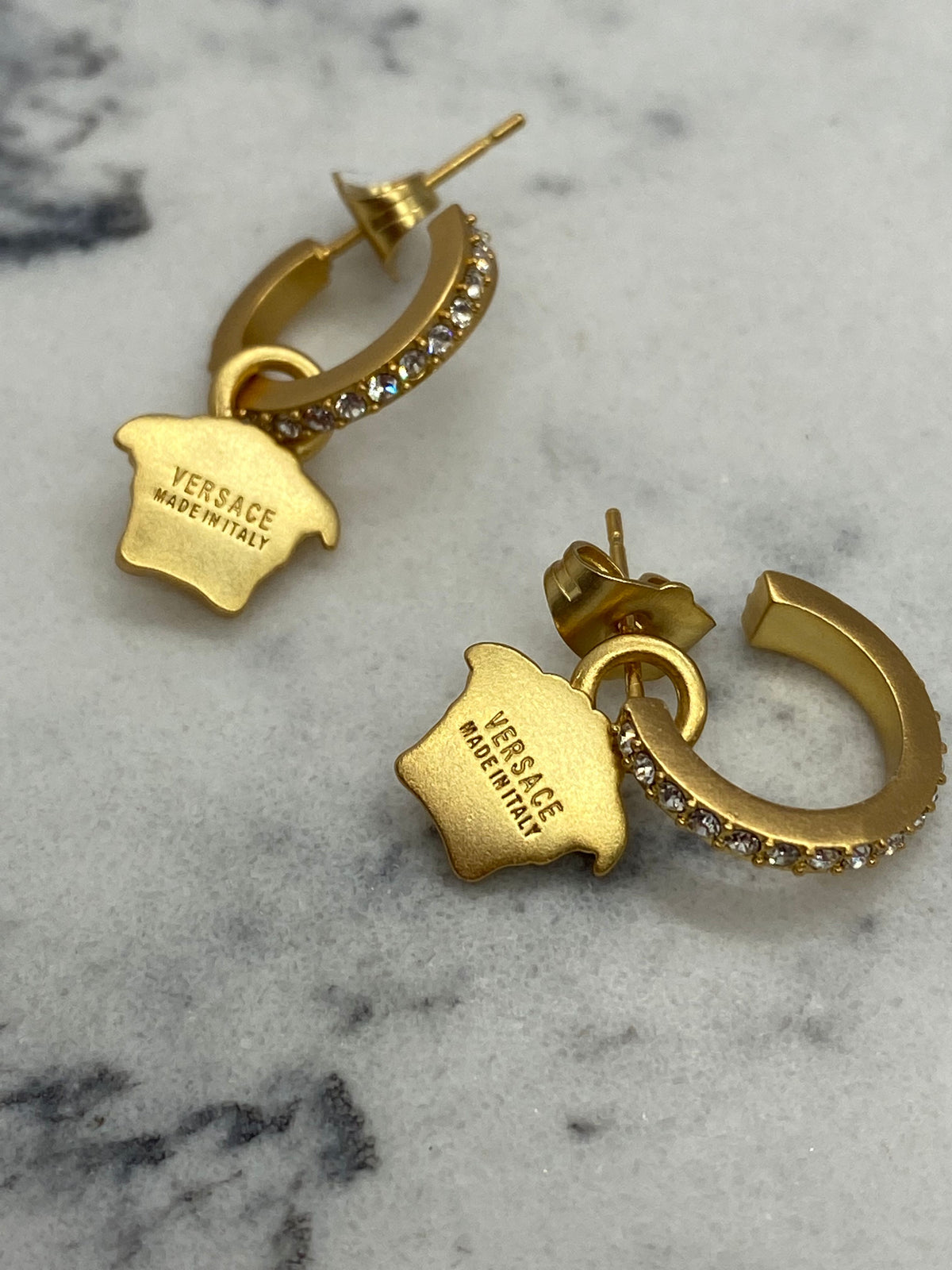 VERSACE Medusa VINTAGE Gold Rhinestone Earrings - USED