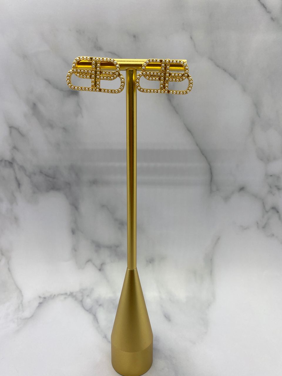 BALENCIAGA BB Gold Tone Pearl Trim Earrings - Pre owned