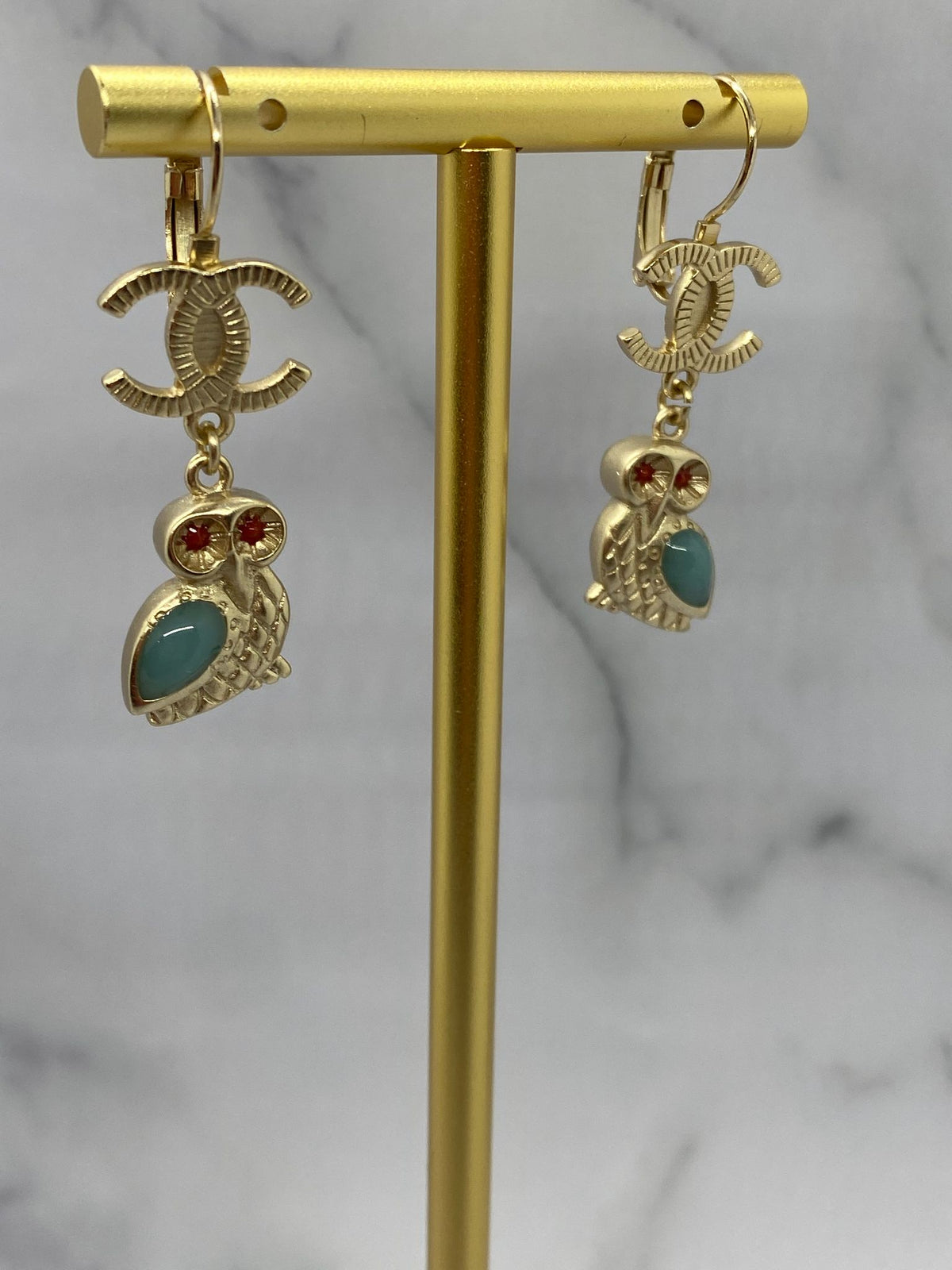 CHANEL CC Owl Pendant Earrings - USED