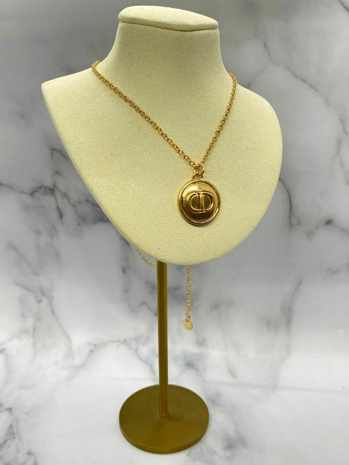CHRISTIAN DIOR CD Gold Tone Charm Necklace - Pre owned