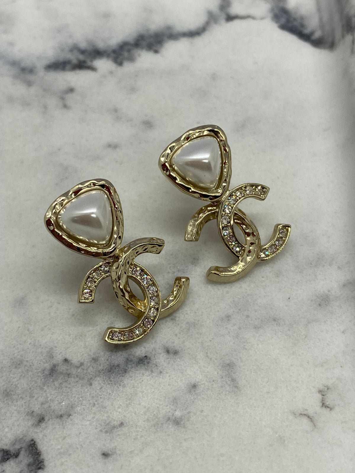 CHANEL CC Gold Tone Pearl Earrings - Pre owned