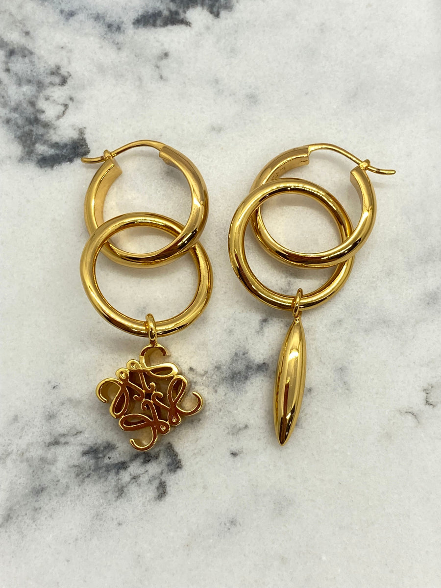 LOEWE Gold Tone Monogram Earrings - Pre owned