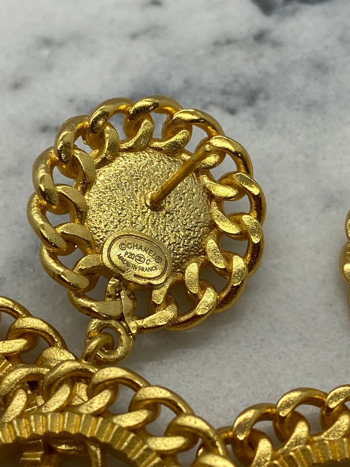 CHANEL CC Gold Tone Pearl Pendant Earrings - Pre owned