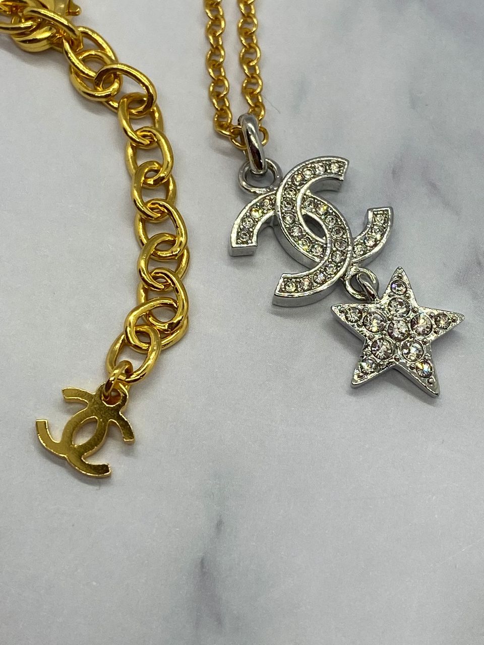 CHANEL CC Gold & Silver Star Necklace - USED