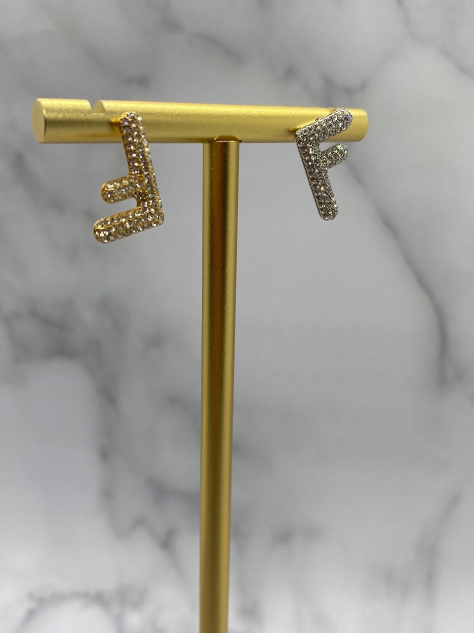 FENDI F Silver & Gold Tone Rhinestone Earrings - Pre owned