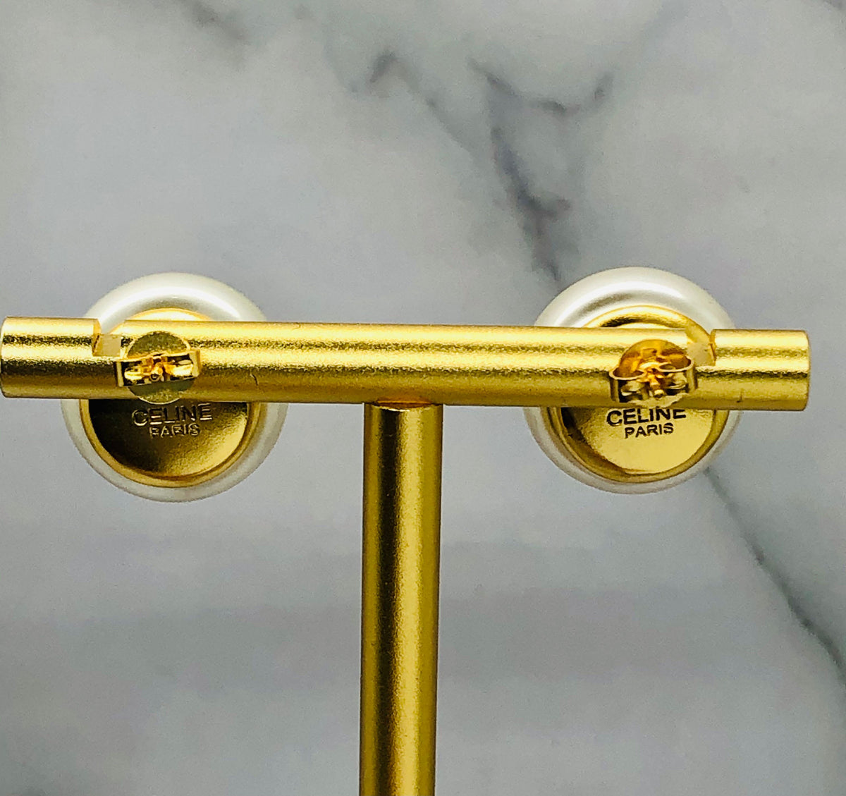 CELINE Large Pearl Monogram Earrings - Pre owned