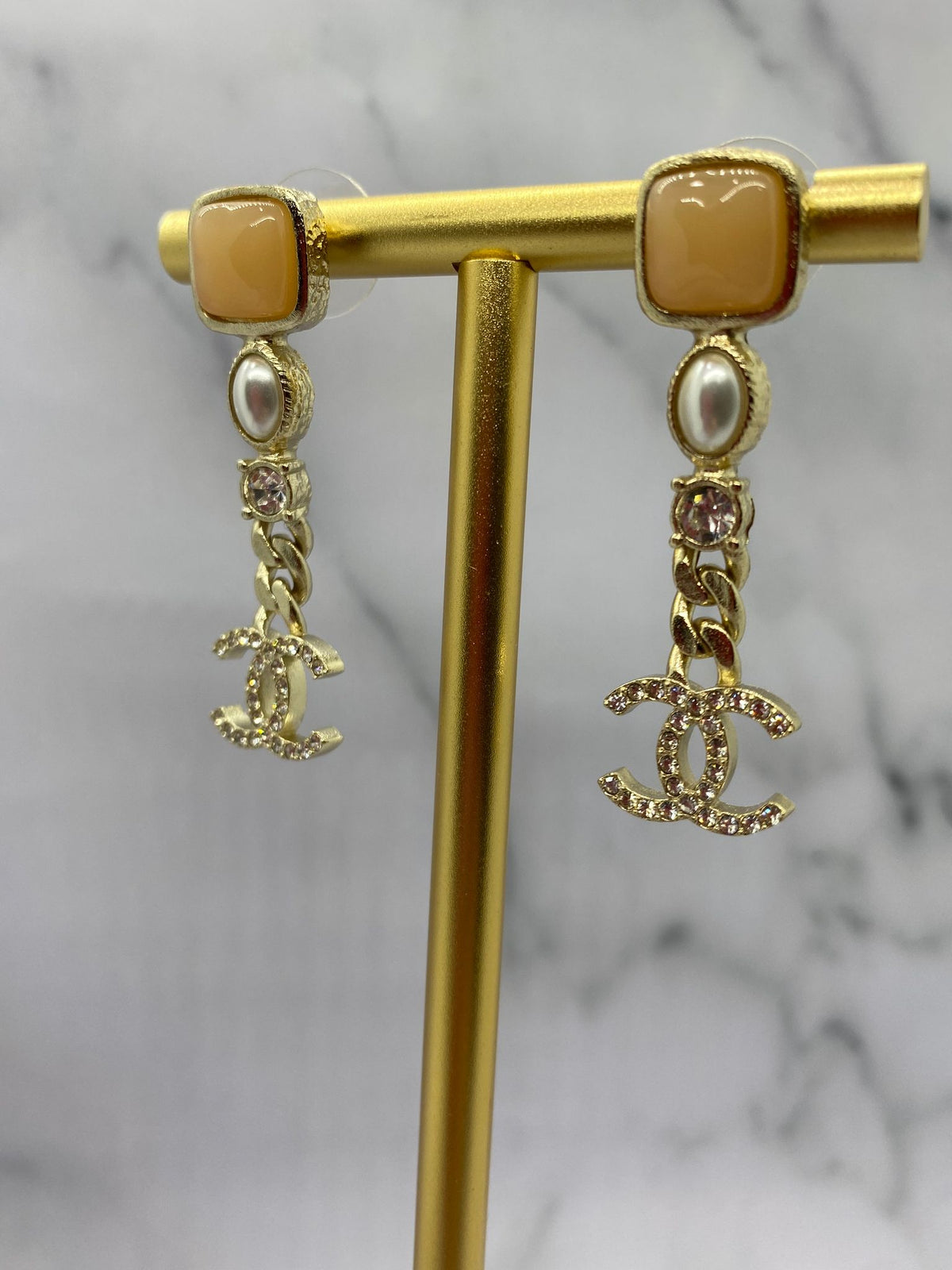 CHANEL CC Pendant Rhinestone Earrings - Pre owned
