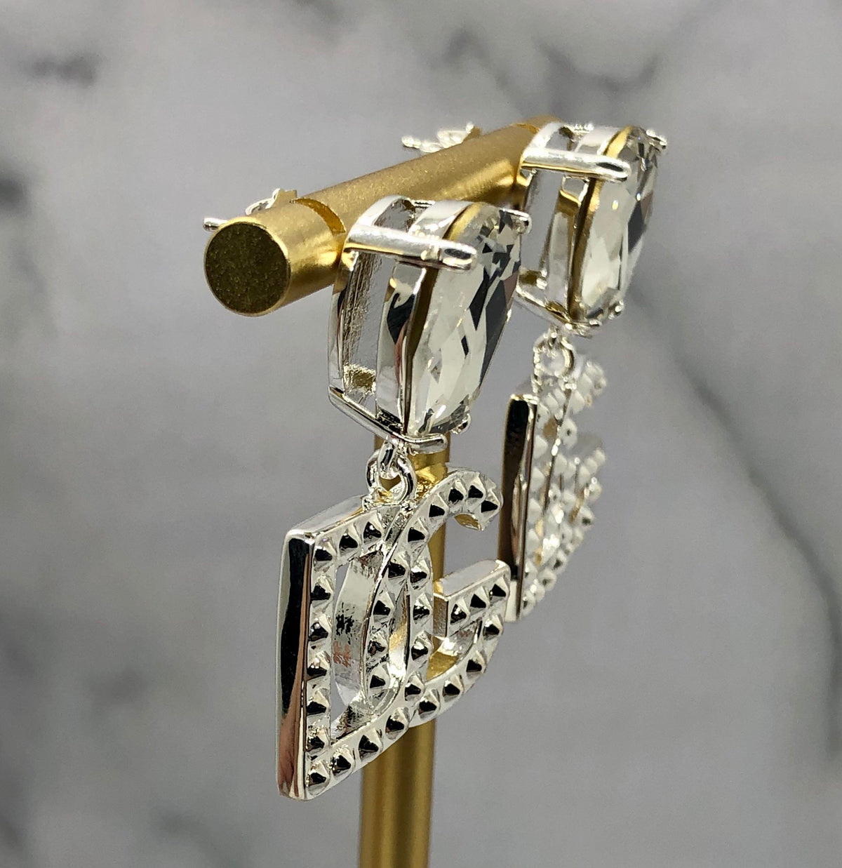 DOLCE & GABBANA D&G Silver Tone Rhinestone Earrings - Pre owned