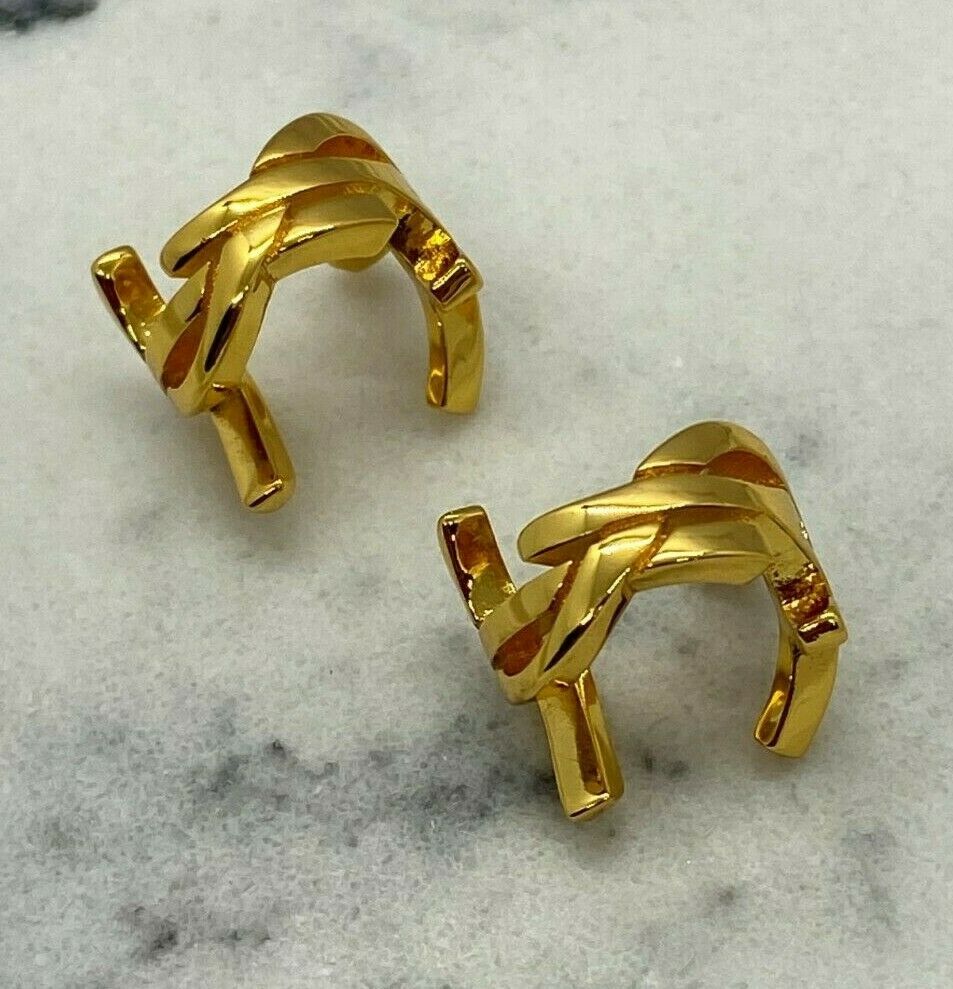 YSL Yves Saint Laurent Gold Monogram Hoop Earrings - Pre owned