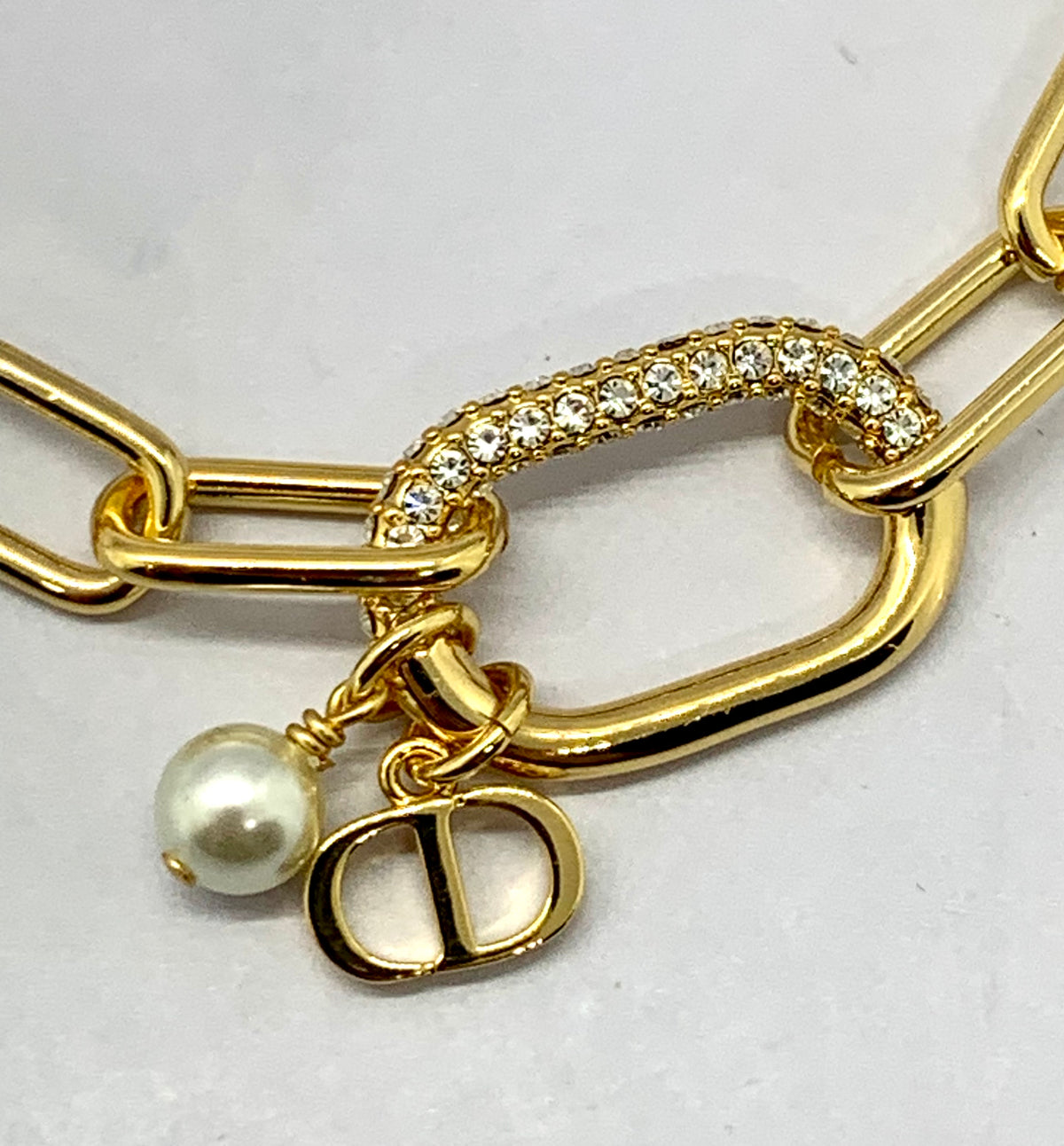 CHRISTIAN DIOR CD Rhinestone Chain Bracelet - Pre owned