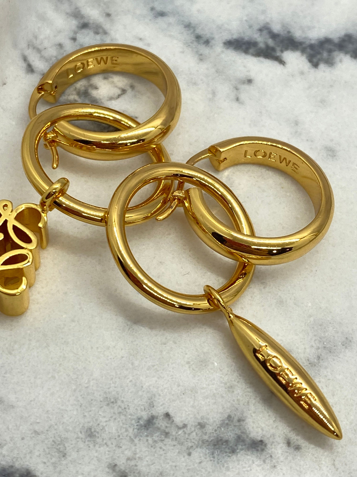 LOEWE Gold Tone Monogram Earrings - Pre owned