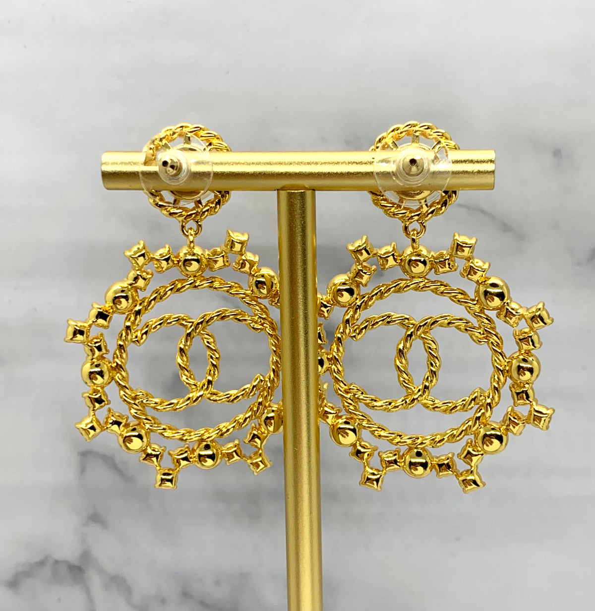 CHANEL CC Rhinestone Pendant Earrings - Pre owned