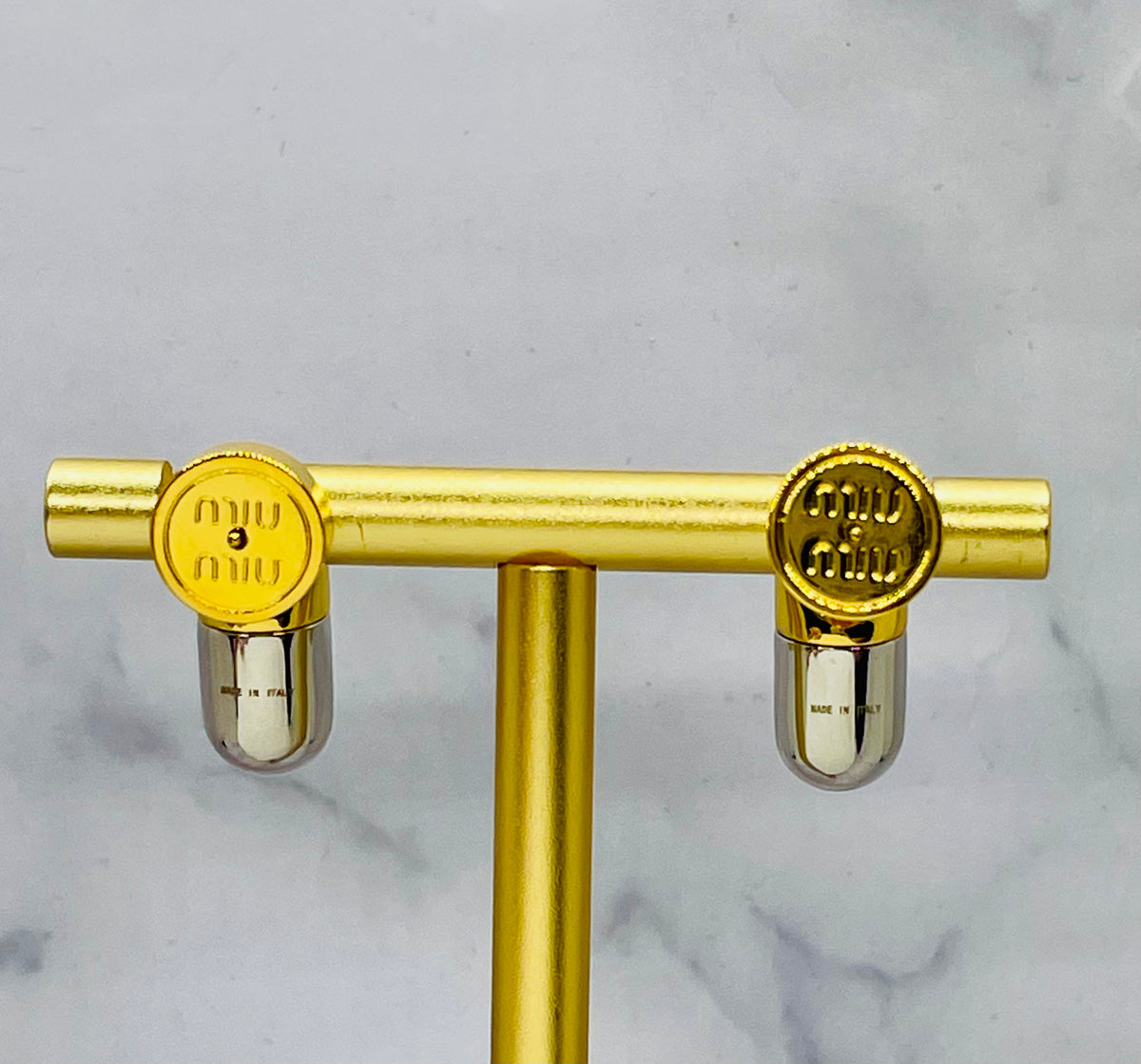 MIU MIU Gold & Silver Tone Pill Earrings - Pre owned