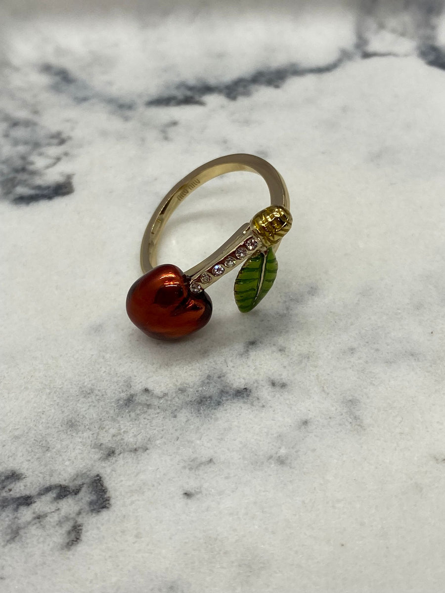 MIU MIU Cherry Rhinestone Ring Size 7 M - Pre owned