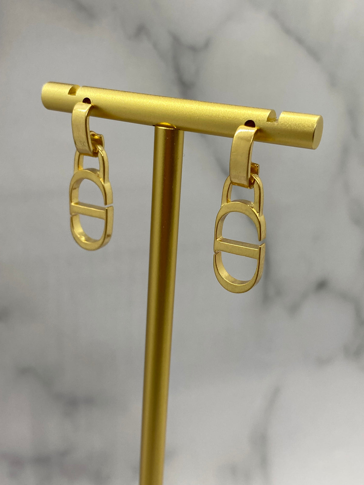 CHRISTIAN DIOR CD Brass Pendant Earrings - Pre owned