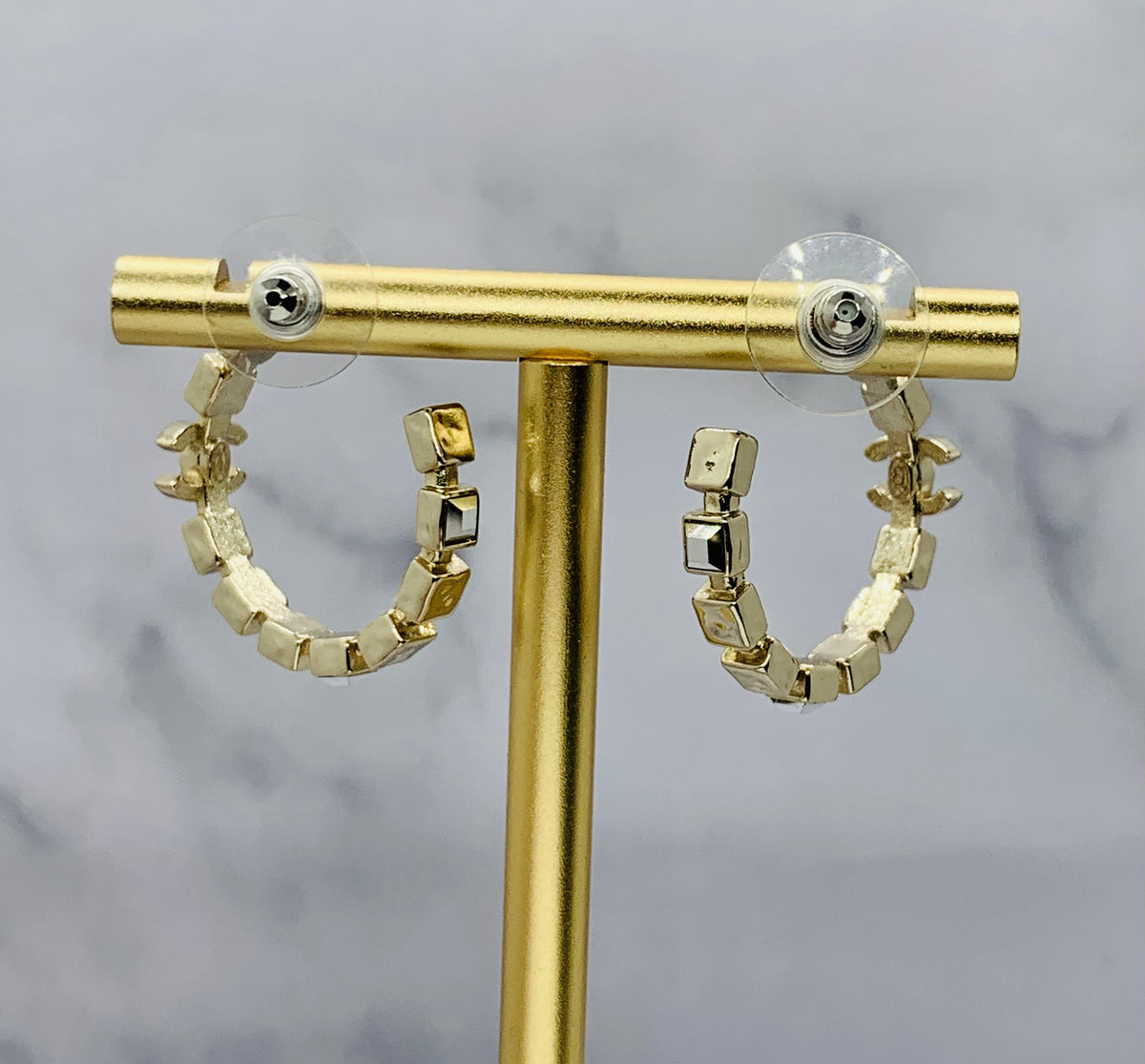 CHANEL CC Rhinestone Hoop Earrings - Pre owned
