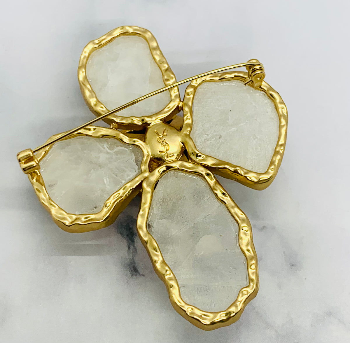 YSL YVES SAINT LAURENT Cabochon Crystal Brooch Pin - Pre owned