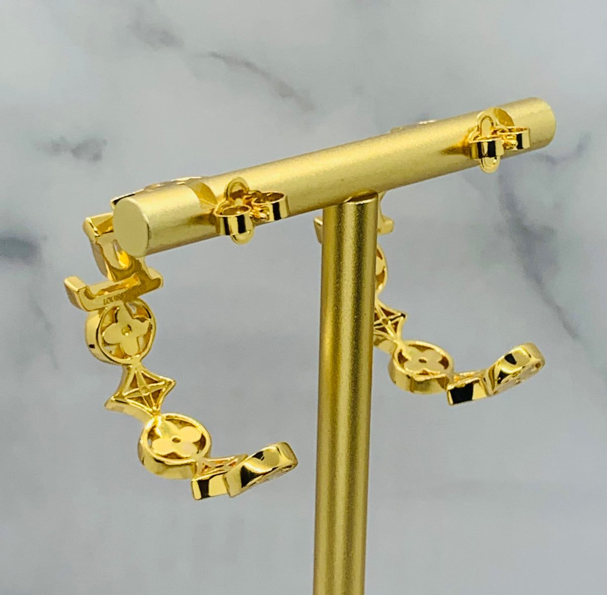 LOUIS VUITTON LV Monogram Rhinestone Hoop Earrings - USED