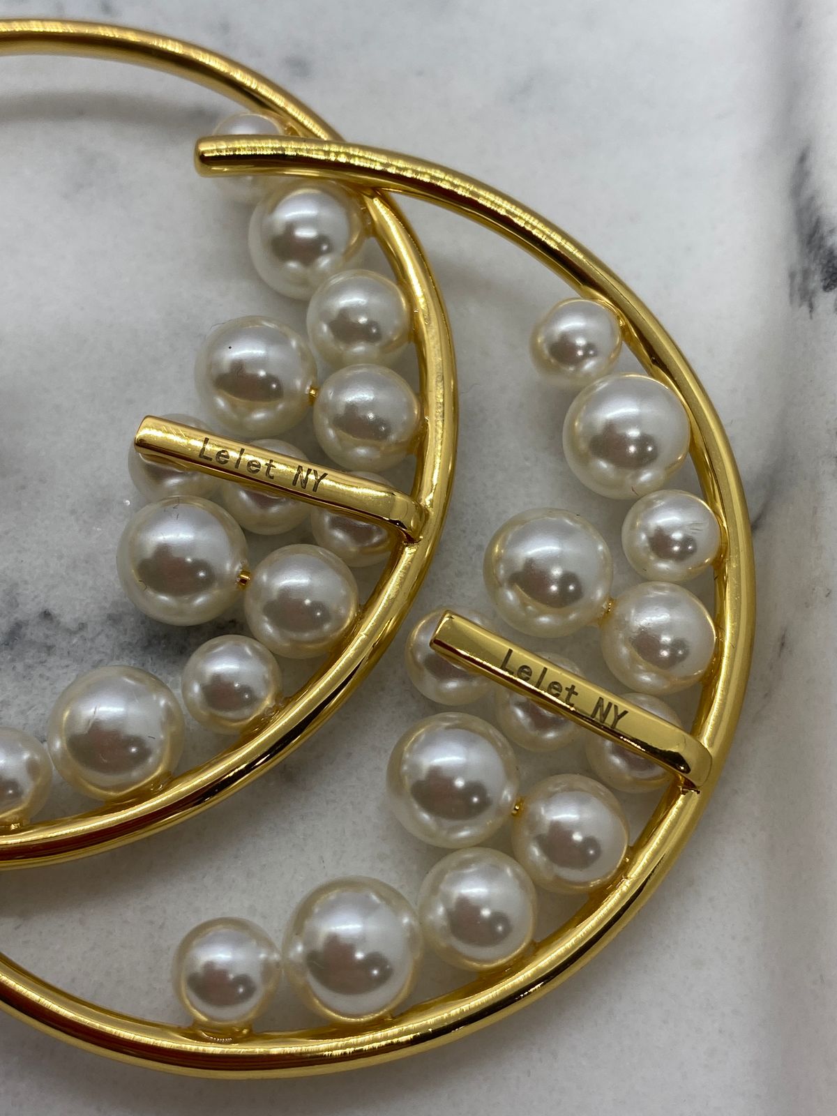 Lelet NY Gold Tone Pearl Hoop Earrings - Pre owned