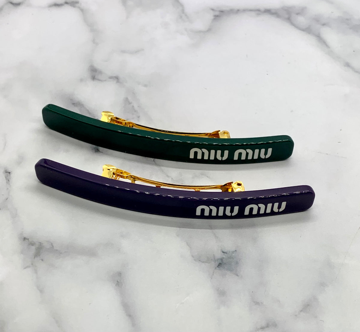 MIU MIU Green & Blue Hair Clip Barrette Set - Pre owned
