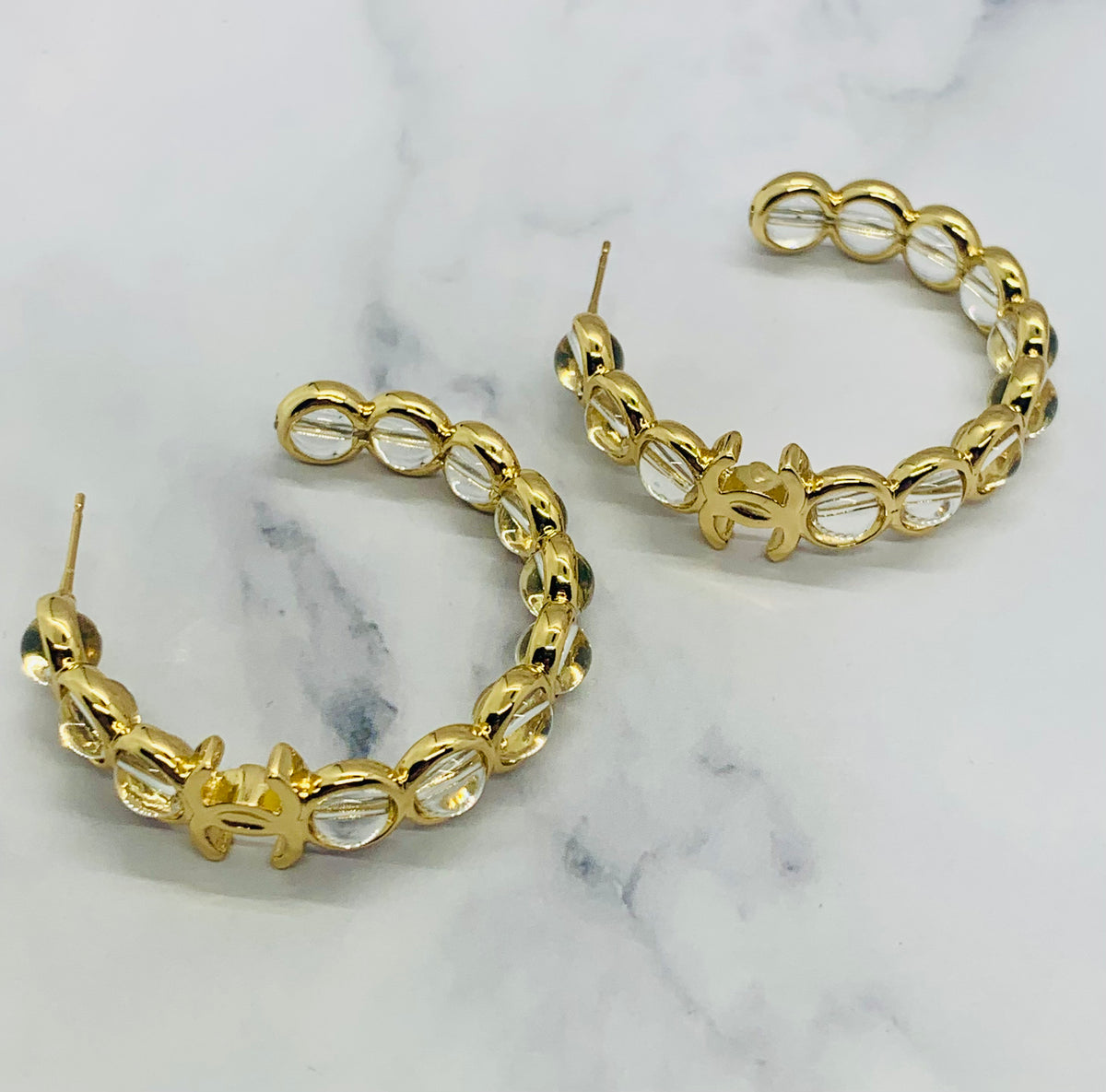 CHANEL CC Gold Tone Hoop Earrings - Pre owned