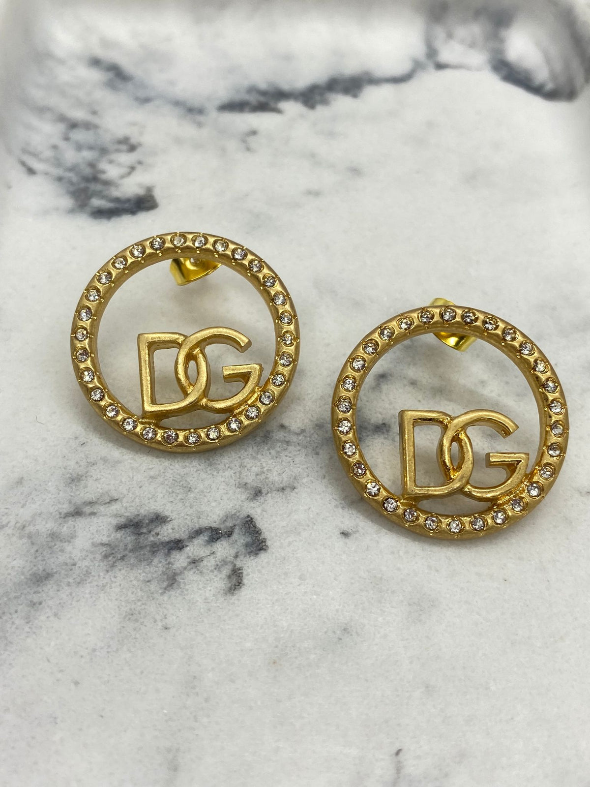 DOLCE & GABBANA Gold Tone Rhinestone Earrings - Pre owned