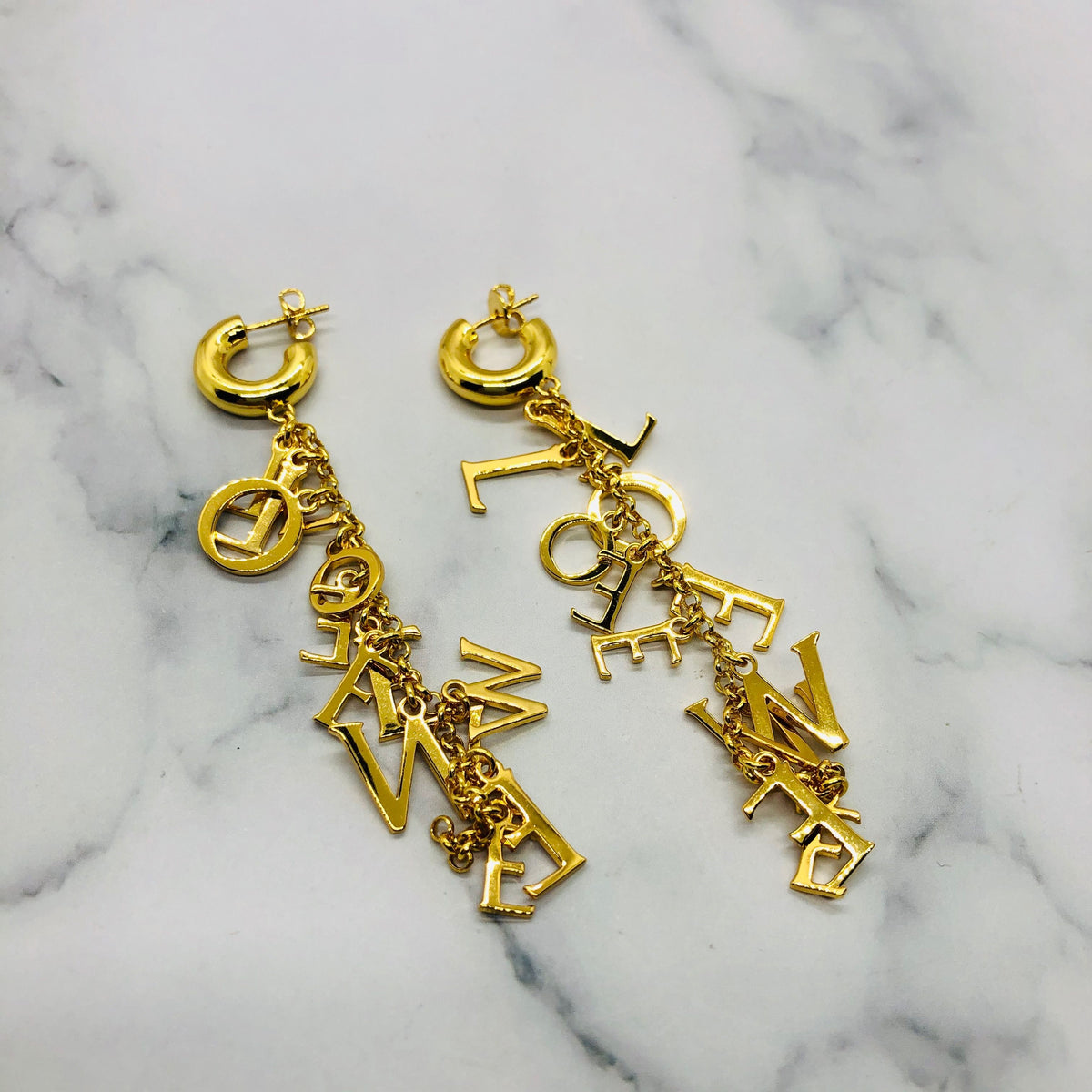 LOEWE Gold Tone Pendant Monogram Earrings - Pre owned