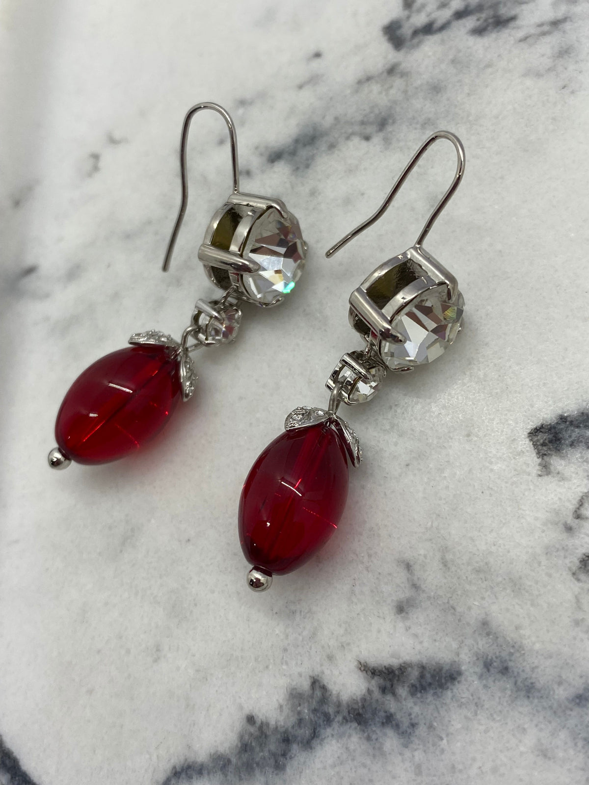 MIU MIU Rhinestone Red Pendant Earrings - Pre owned