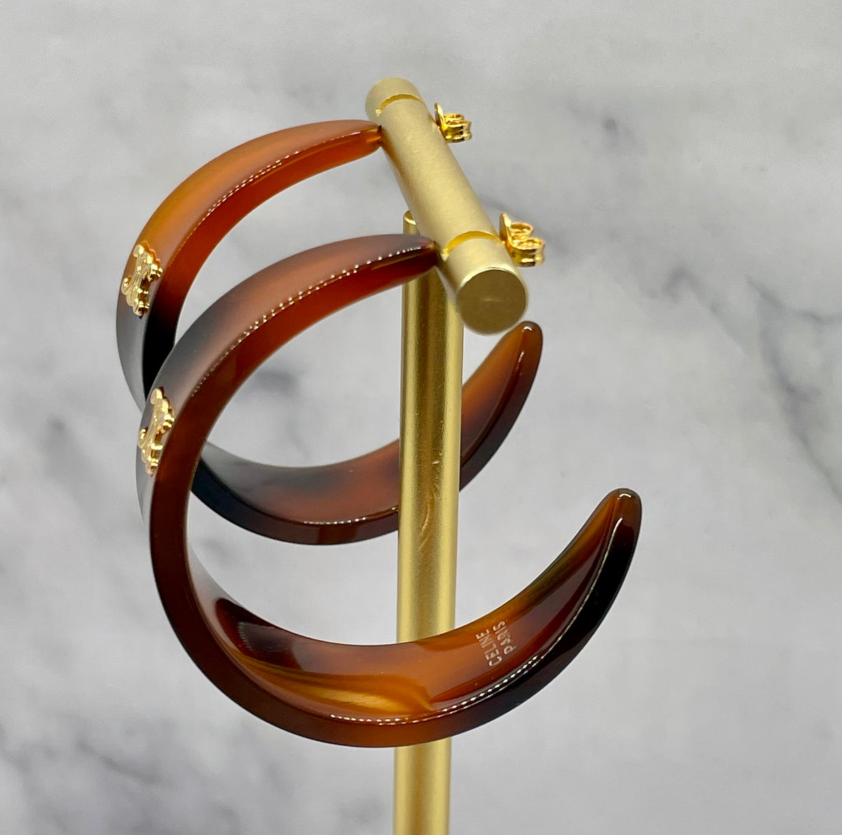 CELINE Monogram Tortoise Hoop Earrings - Pre owned