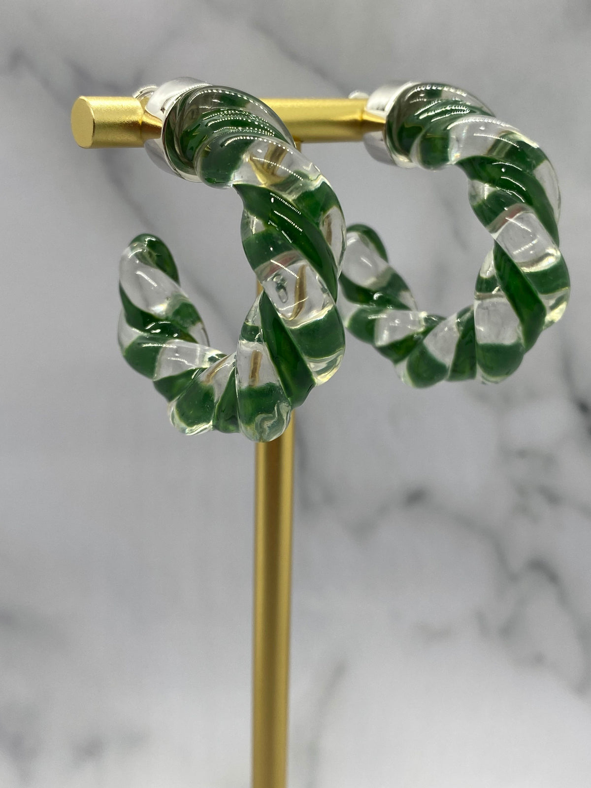 BOTTEGA VENETA Clear Green Hoop Earrings - Pre owned