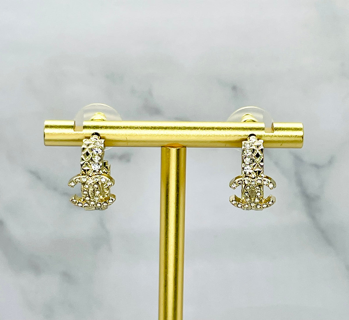 CHANEL CC Gold Tone Hoop Earrings - Pre owned