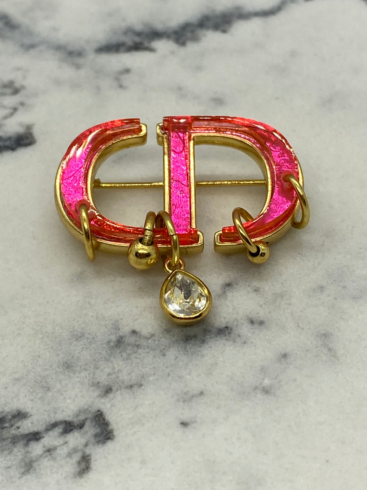 CHRISTIAN DIOR CD Plastic Pink Neon Brooch Pin - USED
