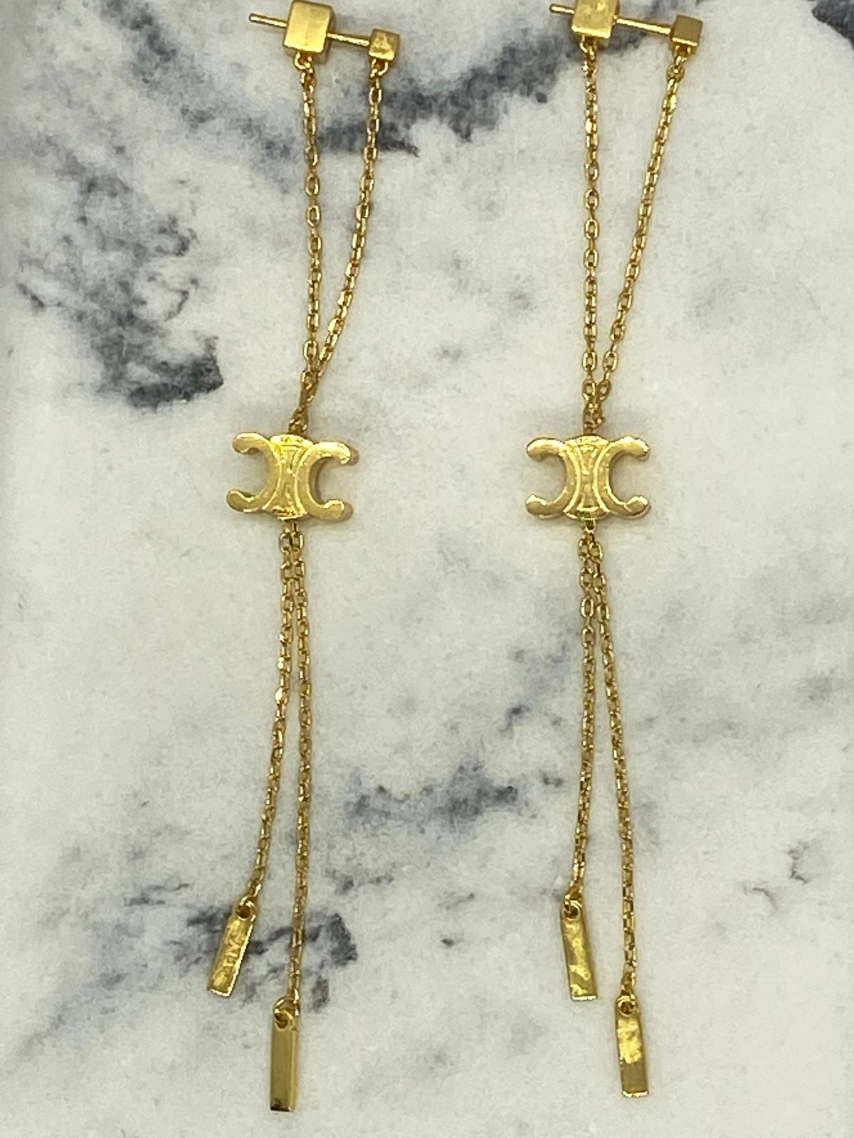 CELINE Gold Tone Pendant Chain Earrings - Pre owned