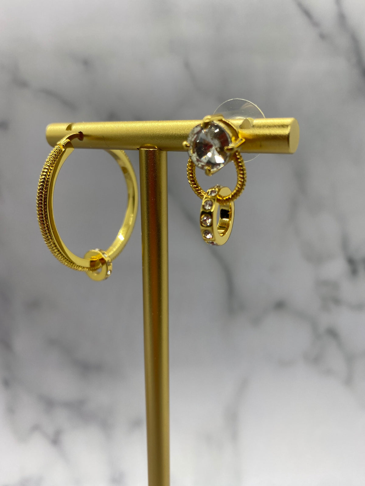 MIU MIU Asymmetric Gold & Rhinestone Hoop Earrings - Pre owned