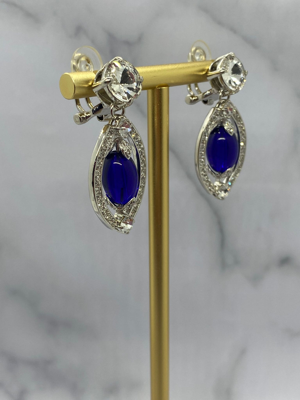 MIU MIU Blue Rhinestone Clip On Earrings - Pre owned
