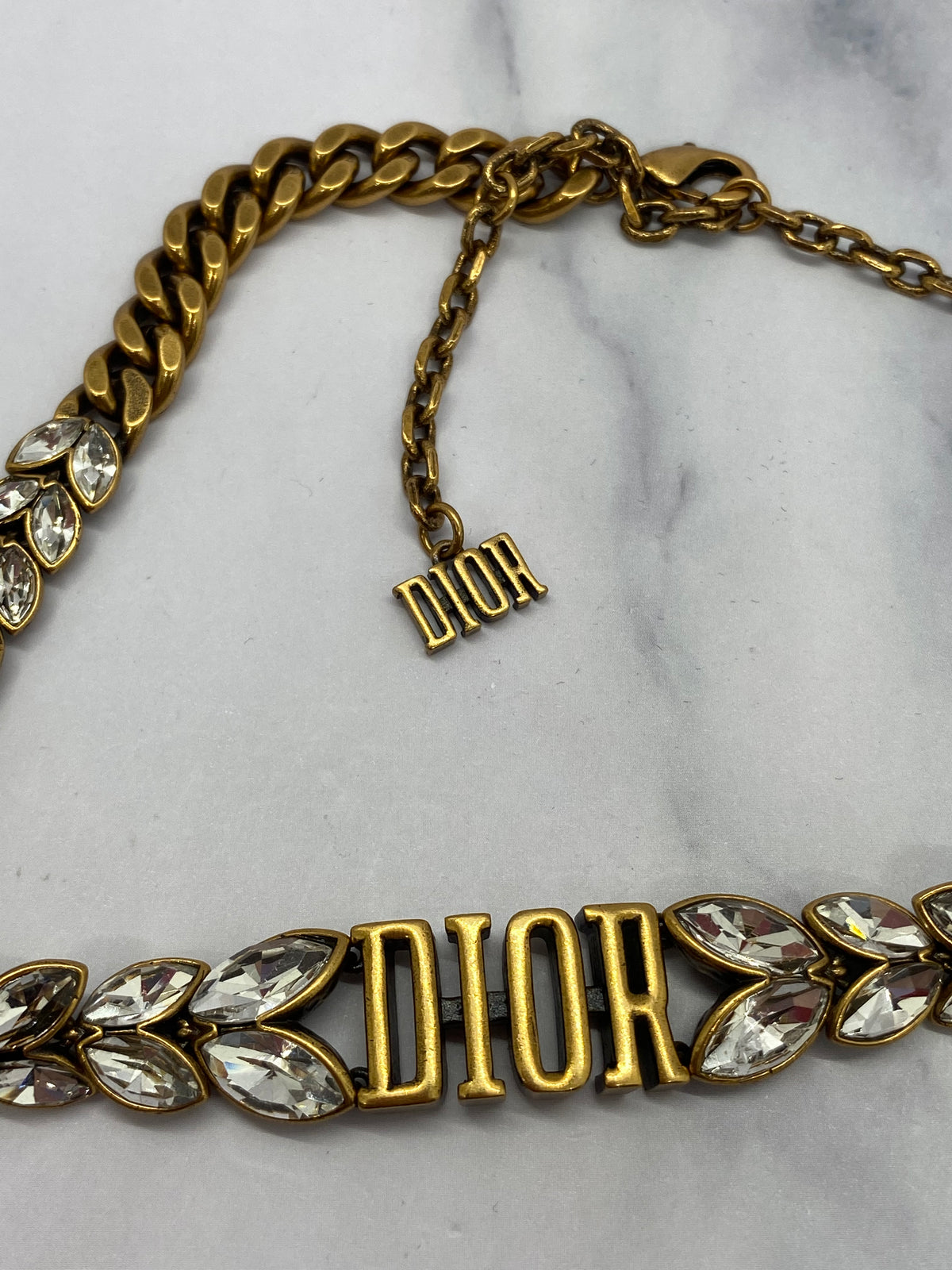 CHRISTIAN DIOR CD Brass Tone Rhinestone Necklace - Pre owned