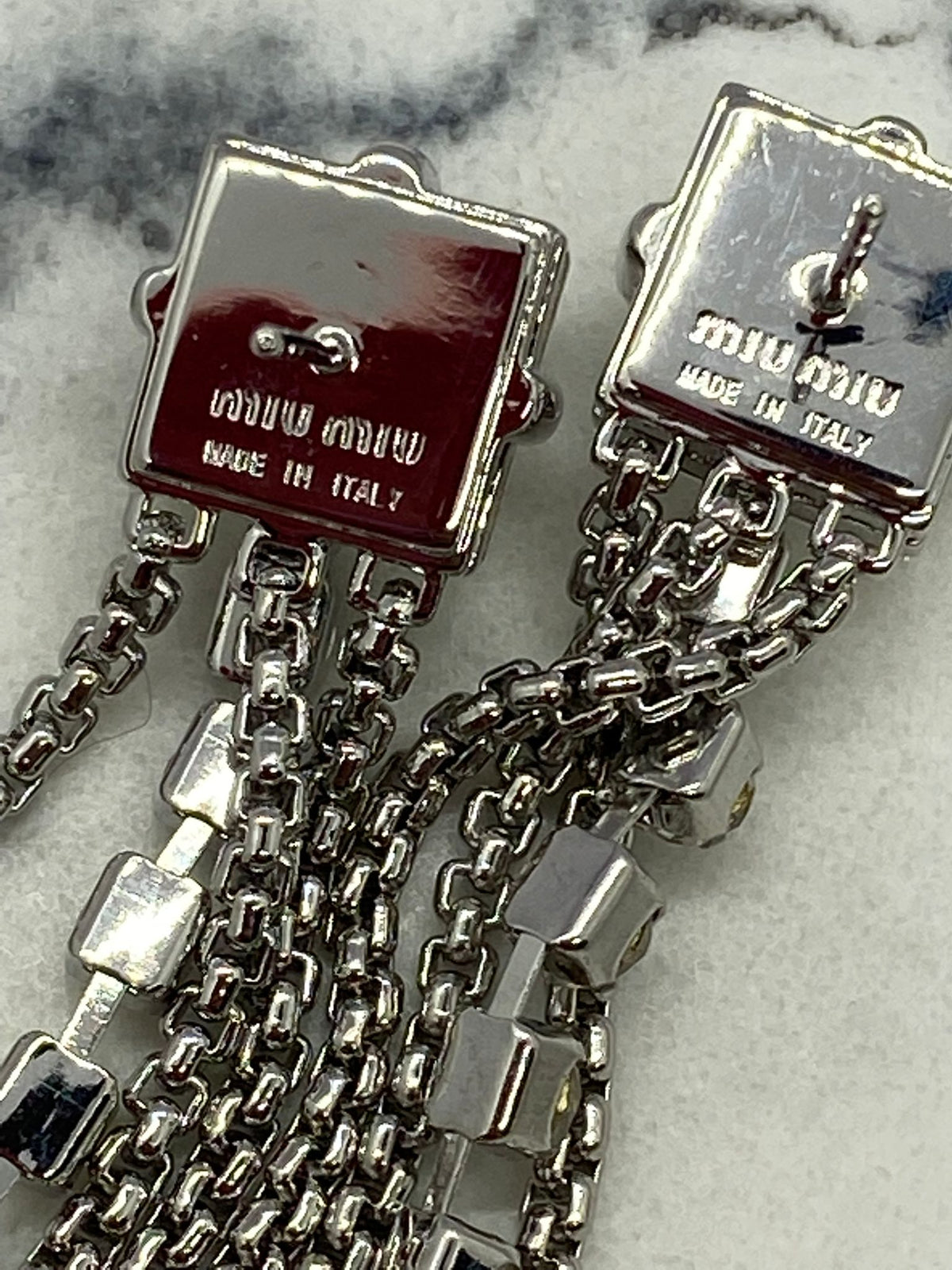 MIU MIU Silver Tone Rhinestone Pendant Earrings - Pre owned