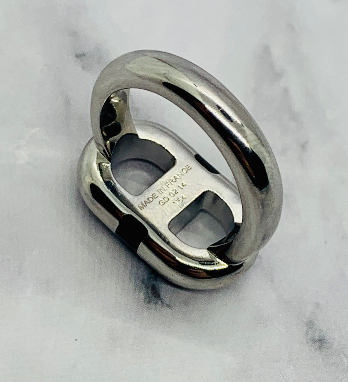 HERMES Maillon Black Steel Unisex Ring - Size 8 Preowned