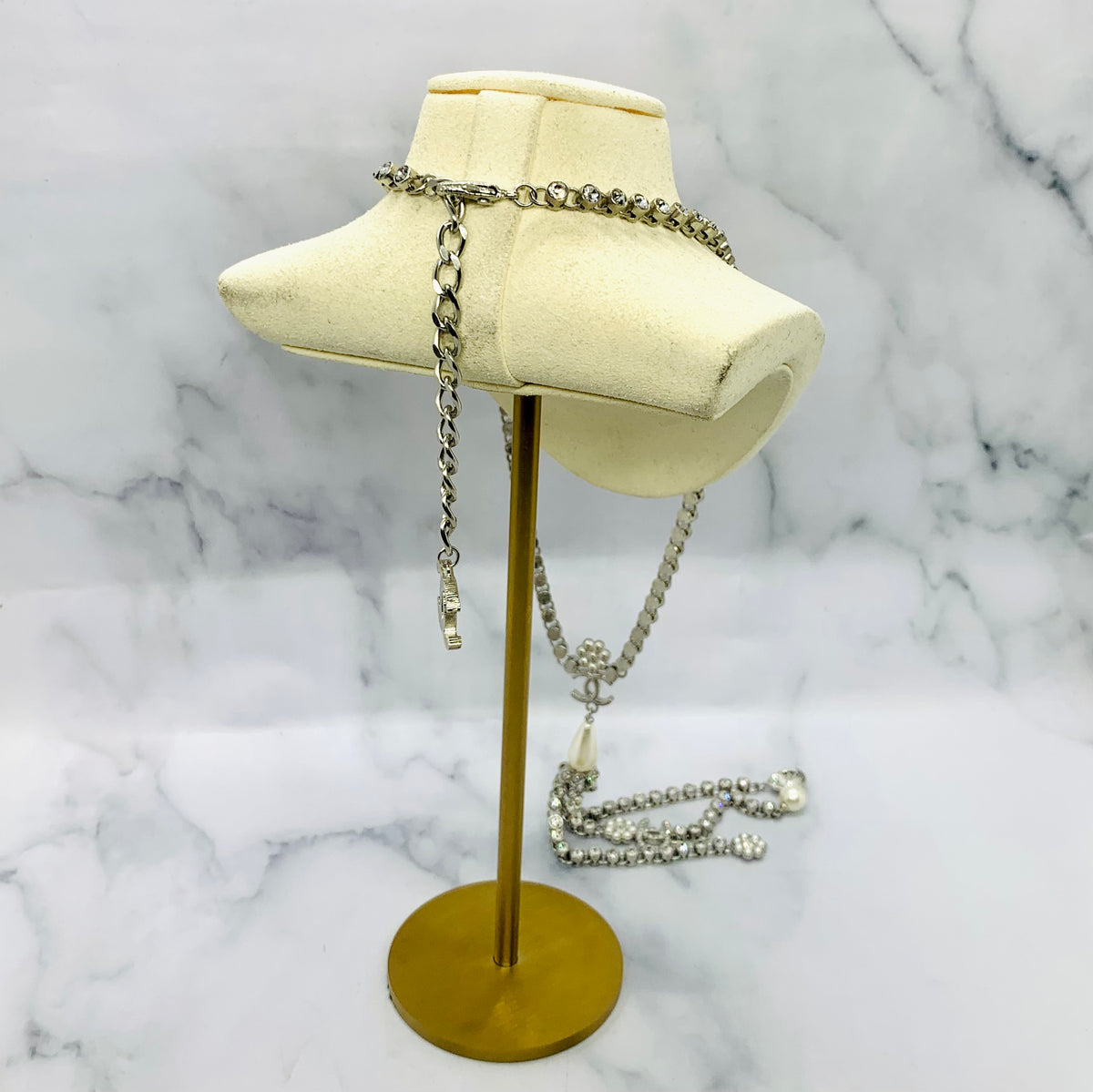CHANEL CC Rhinestone Lariat Statement Necklace - USED