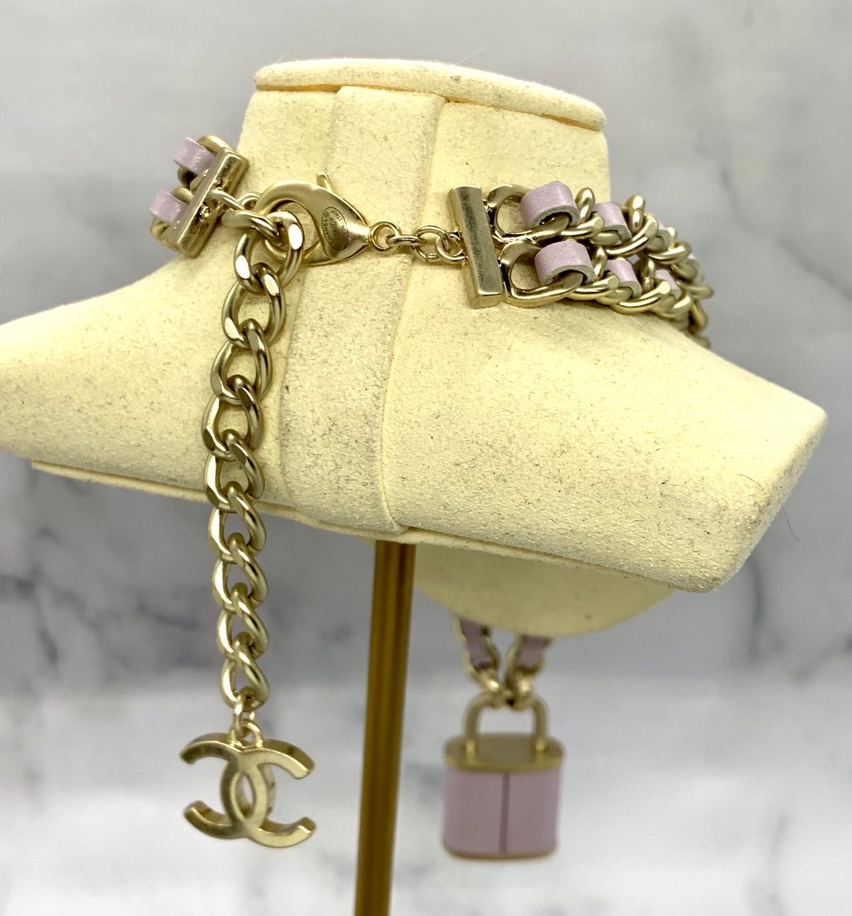 CHANEL CC Lilac Padlock Leather Trim Necklace - Pre owned