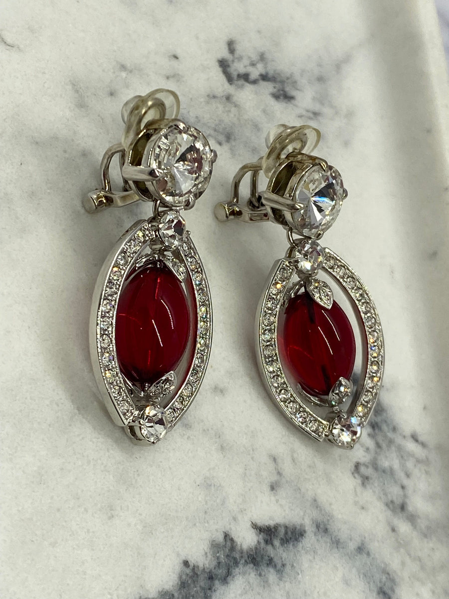 MIU MIU Red Rhinestone Pendant Earrings - Pre owned
