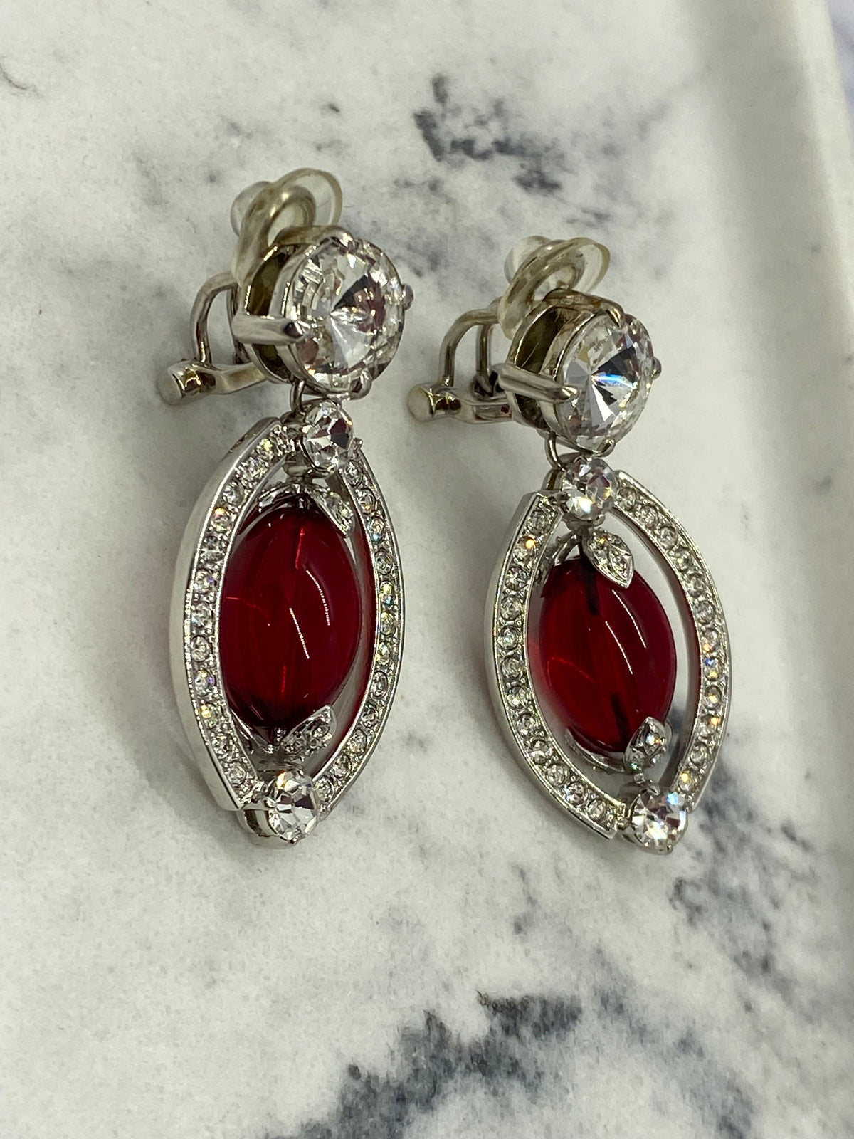 MIU MIU Red Rhinestone Pendant Earrings - Pre owned