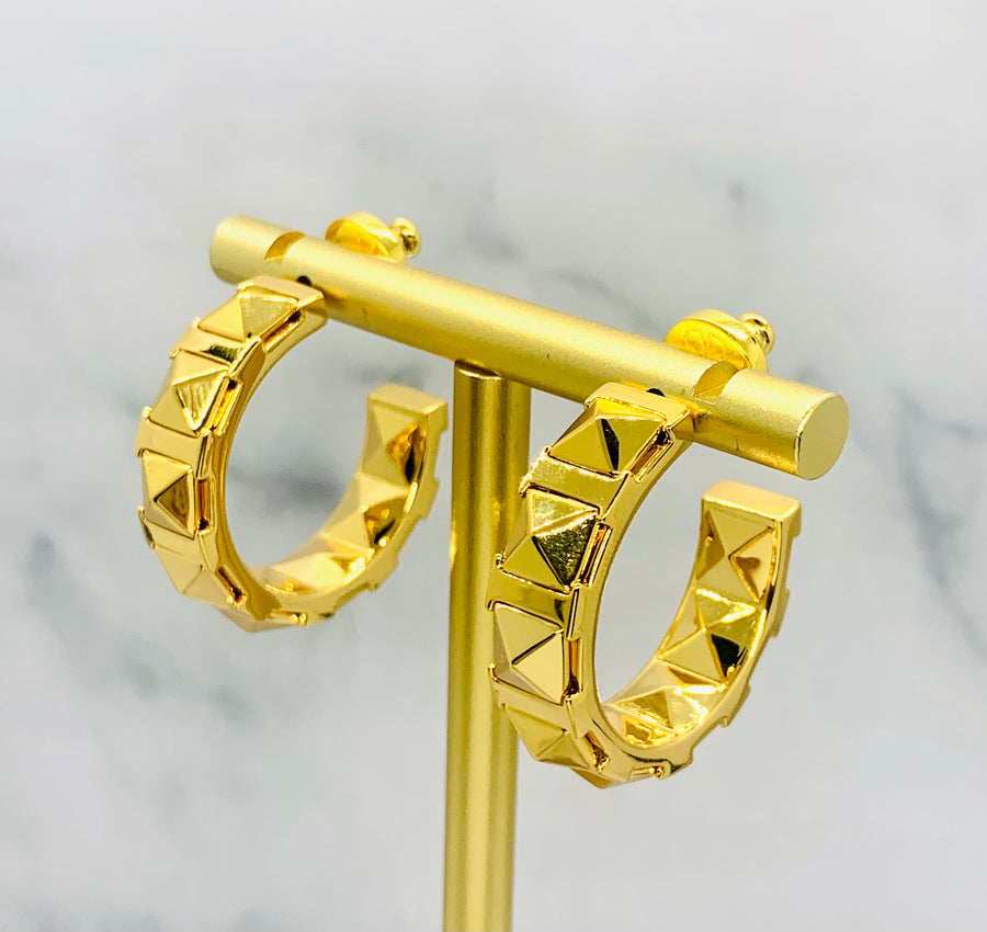 VALENTINO Gold Tone Studded Hoop Earrings - Pre owned