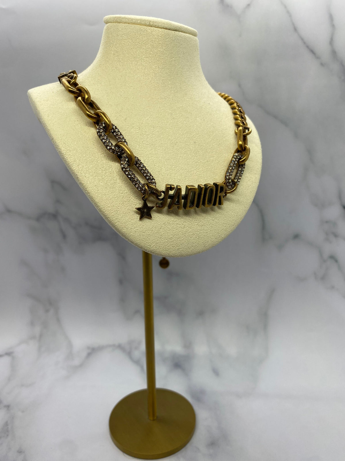 CHRISTIAN DIOR J'Adior Brass Rhinestone Necklace - Pre owned
