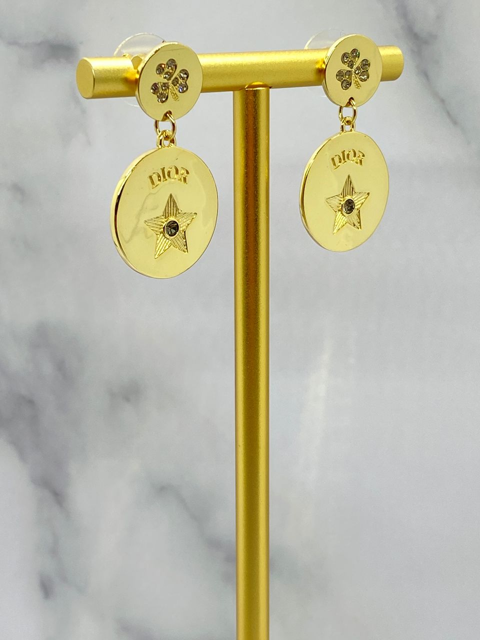 CHRISTIAN DIOR Gold Tone Disc Star Earrings - Pre owned