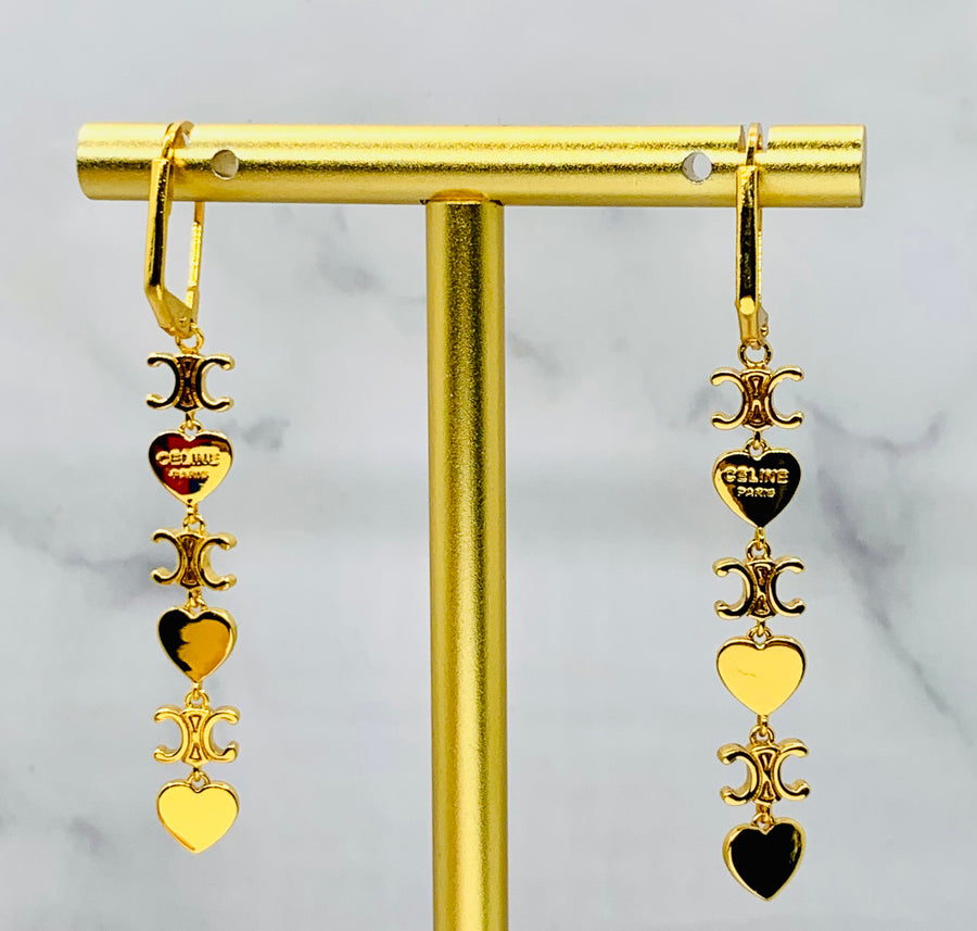 CELINE Monogram Heart Pendant Earrings - Pre owned