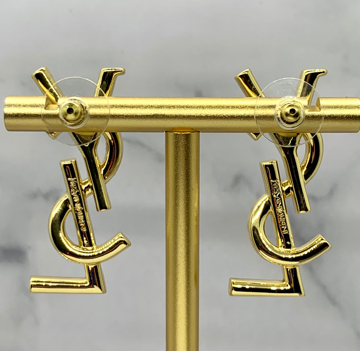 YSL YVES SAINT LAURENT Rhinestone Monogram Earrings - Pre owned