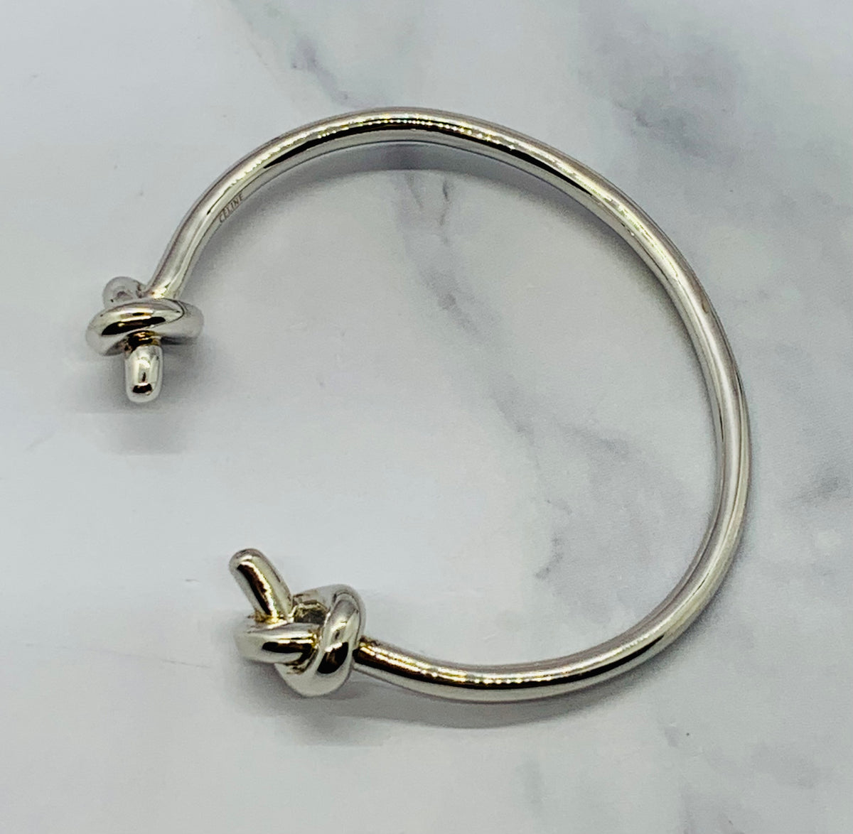 CELINE Silver Tone Knot Bangle Cuff Bracelet - Pre owned